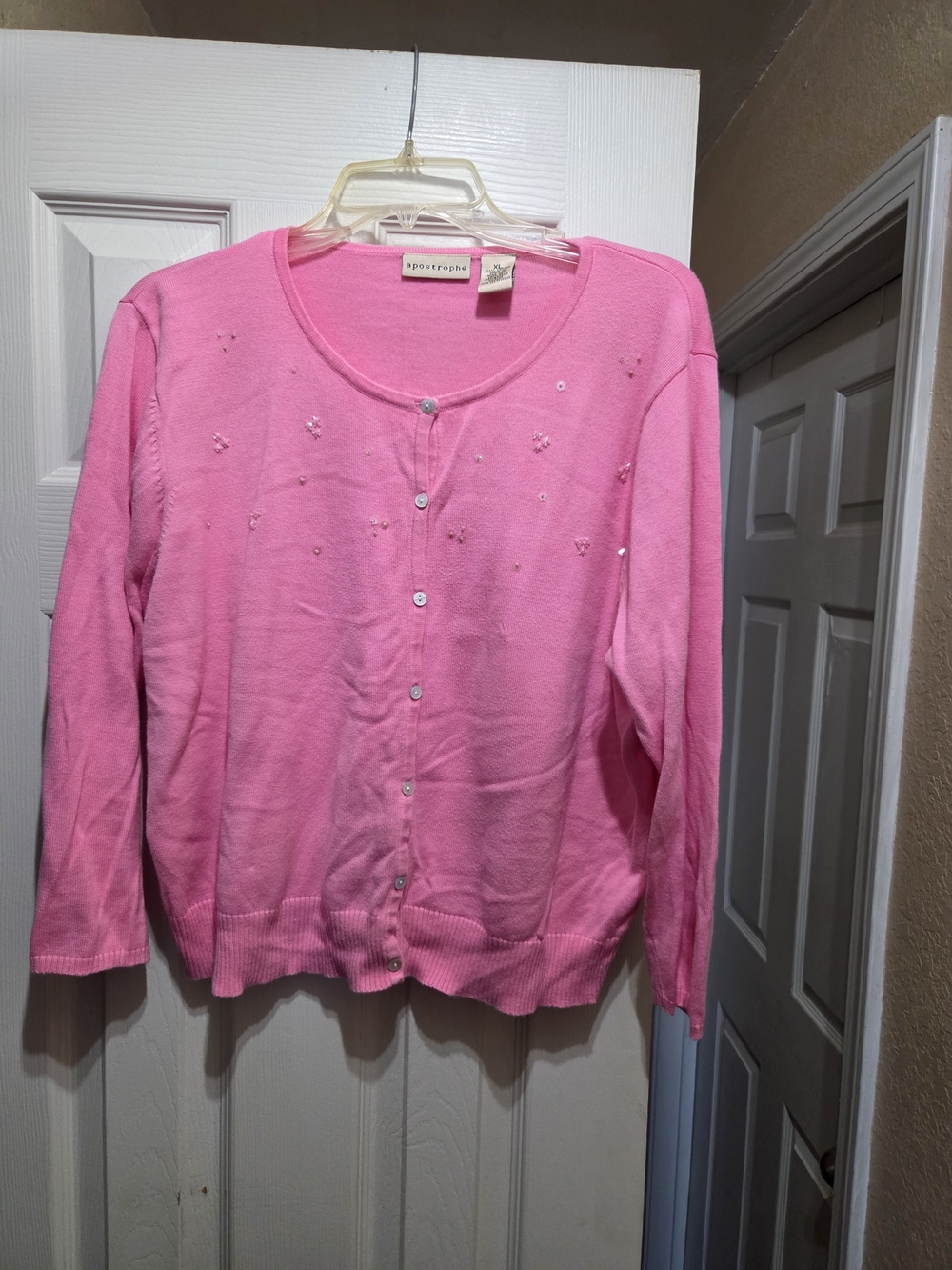 Apostrophe Pink Sequin Detail Button-Front Cardigan